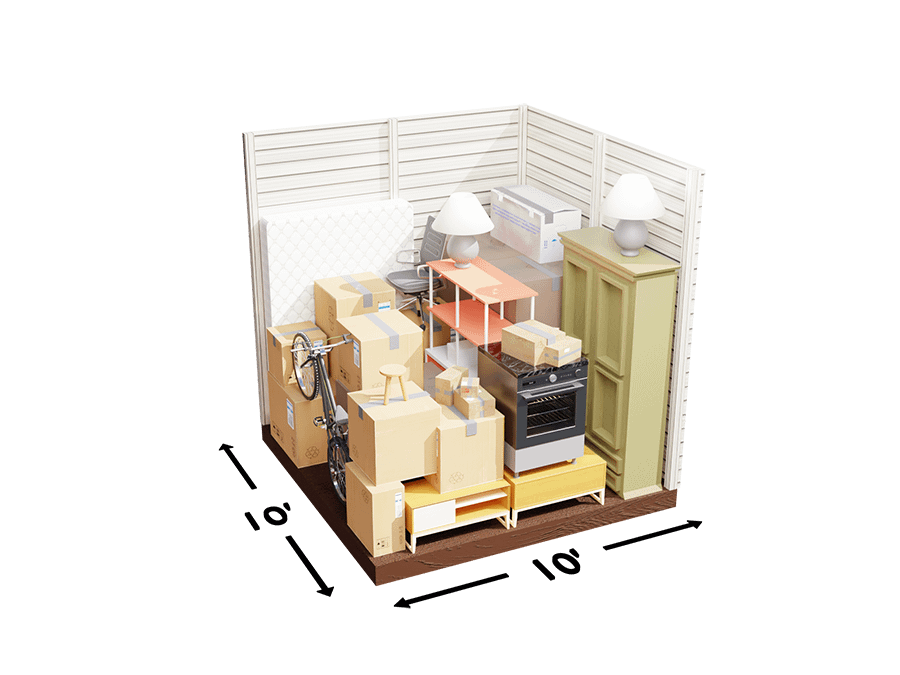 Size chart of a 10ft x 10ft storage unit