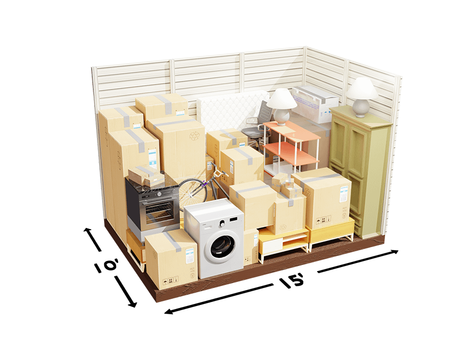 Size chart of a 10ft x 15ft storage unit